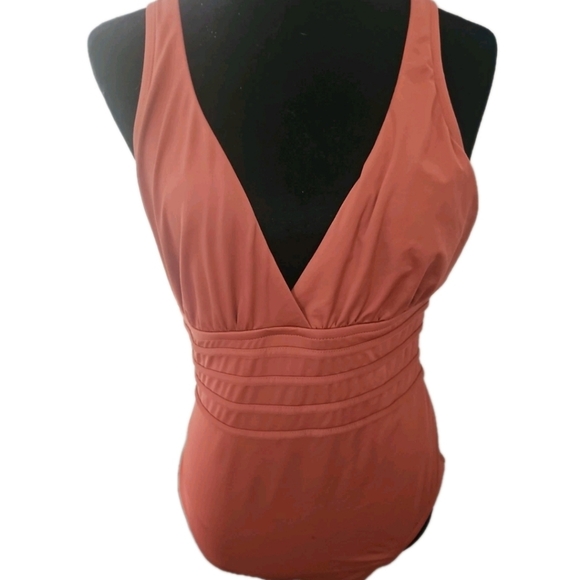La Blanca Orange Brown Island Goddess Criss-Cross Back One-Piece Swimsuit 14 - Picture 7 of 15